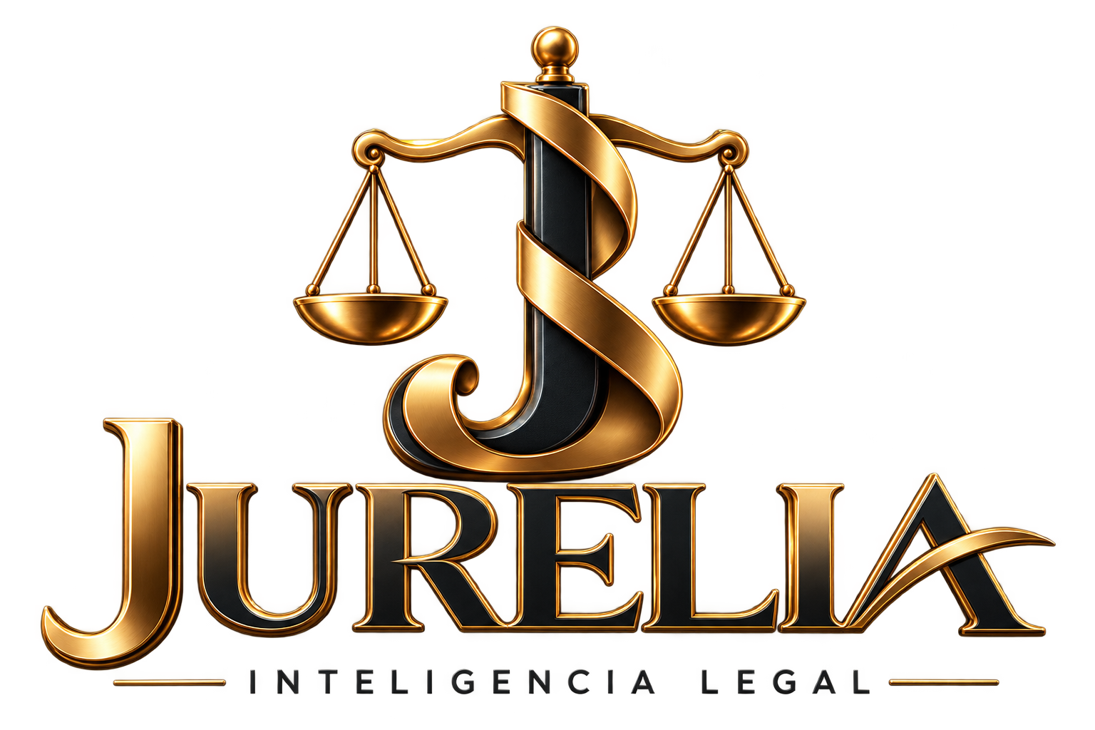 Logotipo dorado Jurelia con balanza de justicia